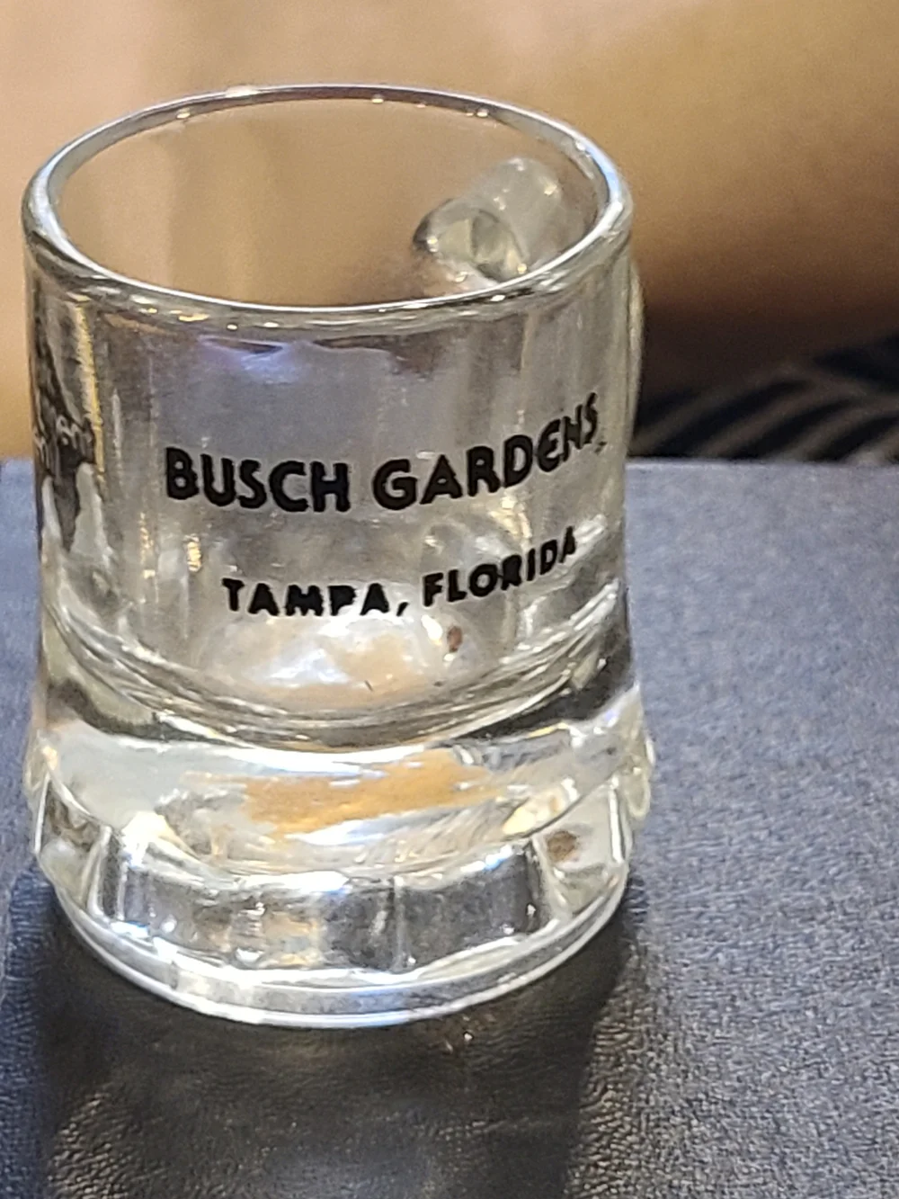 Vintage Clear Glass Shot Mug with Black Logo